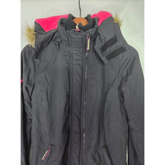 Superdry Women's Black Pink Fur‎ Hood Parka Jacket Coat xs - Picture 7 of 16